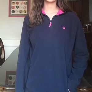 Brooks Brothers Navy and Pink Quarter Zip Fleece
